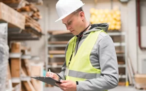 Worker completing health and safety checks with knowledge from the NEBOSH General Certificate