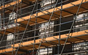 Scaffolding showing toe board